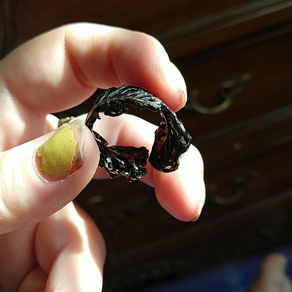 14k gold dipped 925 sterling silver oxidized coin pearl amethyst blue topaz ring - Picture 12 of 13